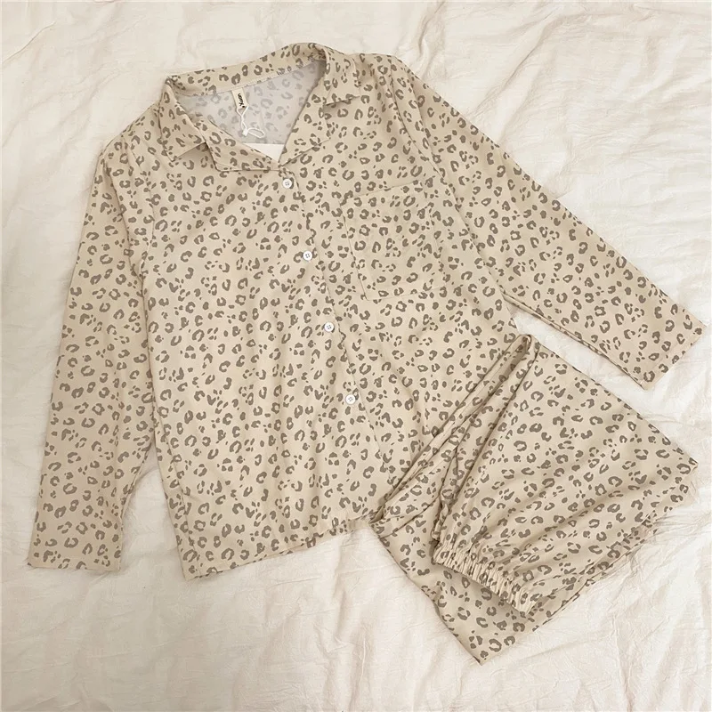 Создание 101 осень и зима новые женские пижамы Леопардовый принт с длинными