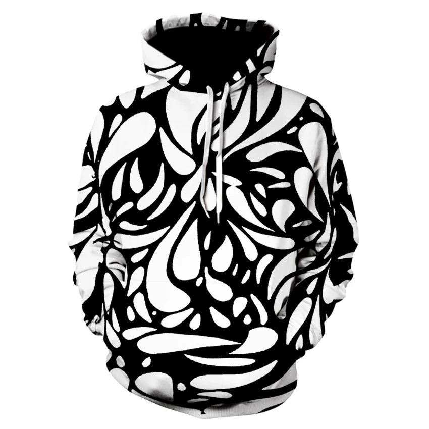 

Black and white checkered whirlpool personality hoodie sweatshirt, autumn thin high - quality large - size pullover hoodie
