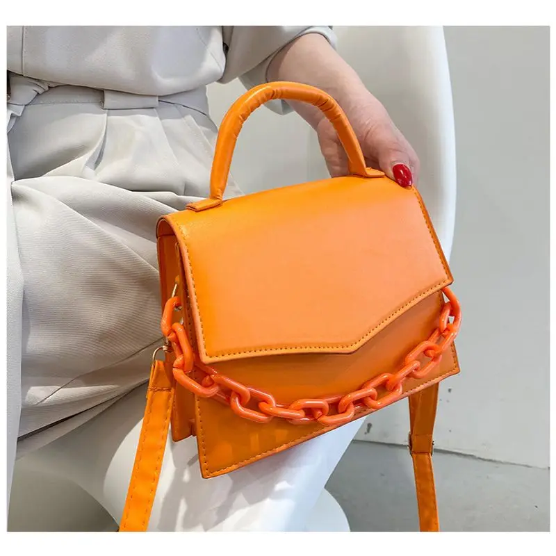 

New Summer Solid Color Small Handbag 2021 Fashion Luxury Women's Leather Shoulder Bag Trendy Chain Clutch Bag