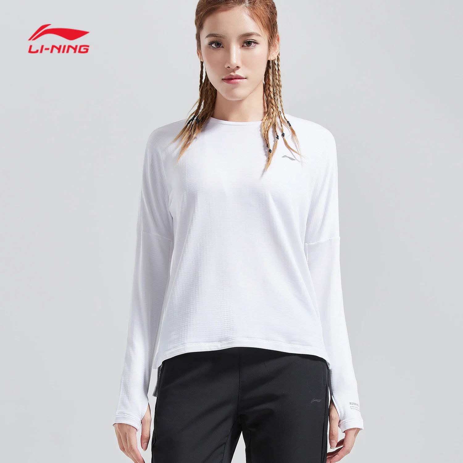 Li-Ning Женская футболка для бега теплые рубашки с длинными рукавами 95% полиэстер 5% спандекс свободная подкладка спортивные топы ATLN074 COND18