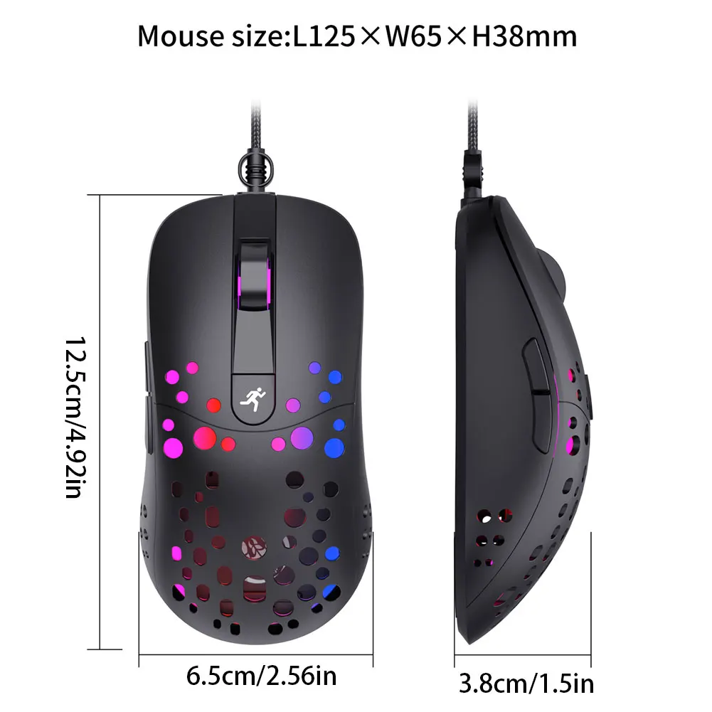 

Gaming Mouse Computer Mouse Gamer RGB Luminous Hole Optical PC Mice Ergonomic 8000 DPI Wired Mouse For PC Laptop Games