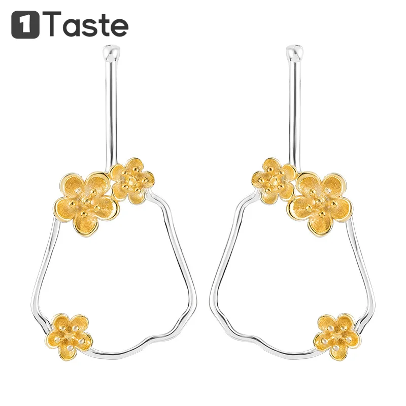 

ONE TASTE S925 Silver Peach Flower Fan Stud Earrings For Women Double Color Electroplated Vintage Trendy Earring Fine Jewelry