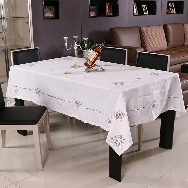 

Explosion Hand-Made Embroidery Table Cloth Pastoral Cotton Solid Rectangular Circular Multi-Purpose Drape Tablecloth