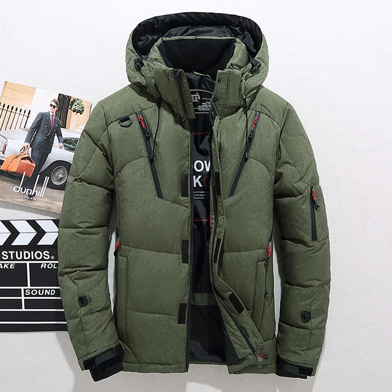 

Men Down High Quality Thick Warm Winter Jacket Hooded Thicken Duck Down Parka Coat Casual Slim Overcoat With Many Pockets Mens