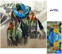 oil painting pattern scarf women winter warm van gogh painting tassel scarves designer luxury long print wraps shawl