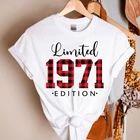 Рубашка в клетку 1971, футболка для вечеринки из розового золота, для 50-го дня рождения, ограниченный выпуск 1971, леопардовая рубашка, подарок для нее, летние футболки для отдыха