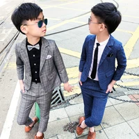 2021 plaid boys dress suit formal wedding formal tuxedos suits teenager kids school uniform spring childrens costume clothes