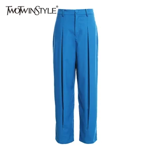 Женские винтажные Брюки с рюшами TWOTWINSTYLE, повседневные свободные широкие брюки с высокой талией и карманами на лето 2020
