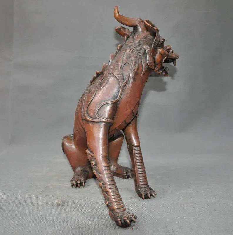 

christmas 14" Old China Chinese Feng Shui bronze animal Kylin Pixiu Unicorn Beast Statue halloween