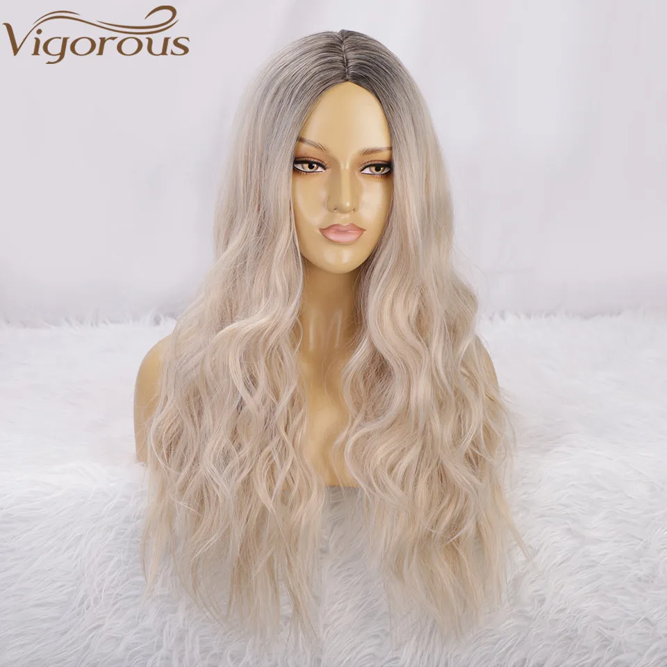 

Энергичные длинные волнистые синтетические парики с эффектом деграде Платиновые парики для женщин из натуральных волос термостойкий пари...