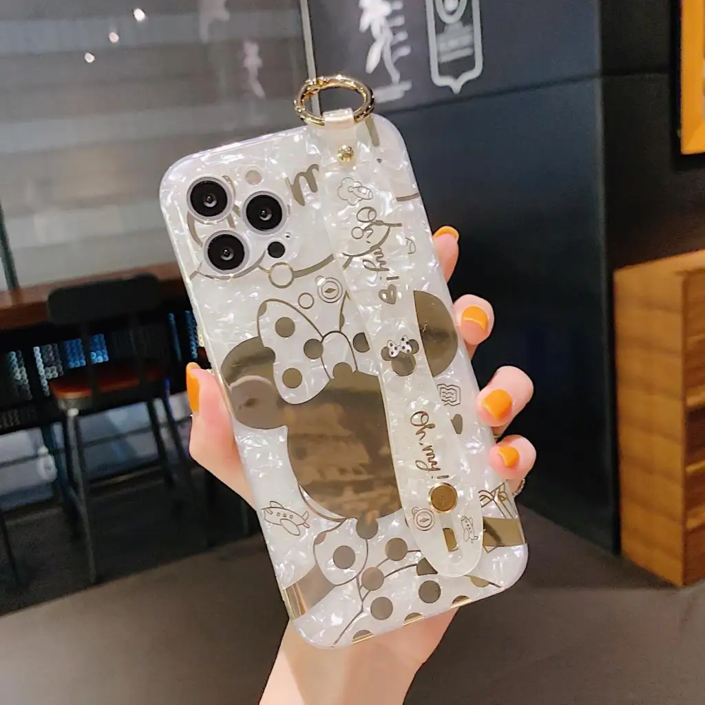 

Shell Grain Phone Cases For IPhone 13 Pro 12 ProMax 11 Xr XsMax 7 8 Plus Mouse Duck Anime Protection Silicone Cover Wristband