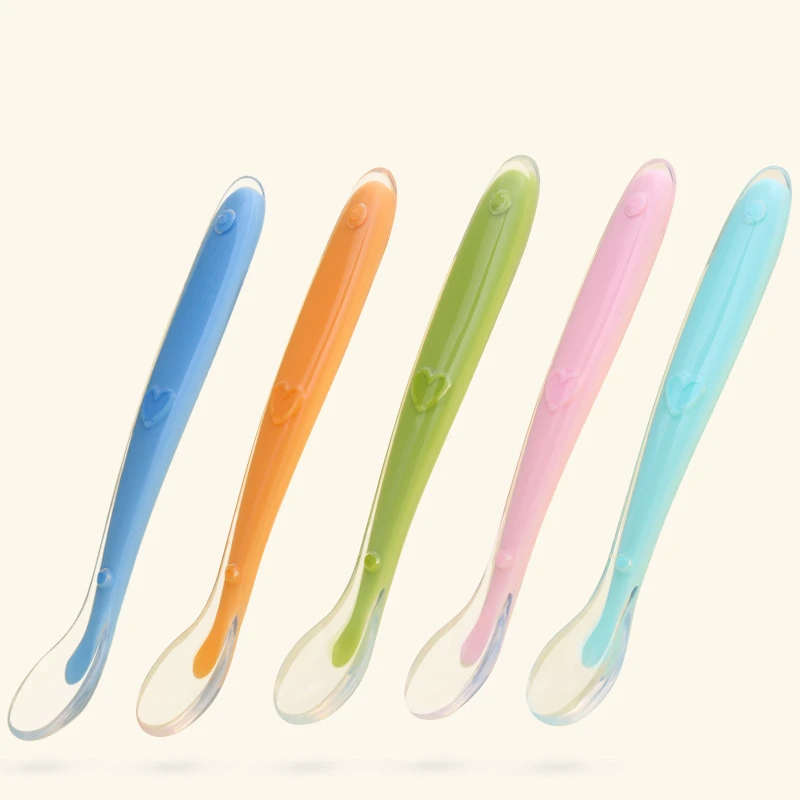 Baby Soft Silicone Spoon Candy Color Baby Learning Spoon Non-Slip Spoon Children Food Baby Feeding Tools for Kids Boy Girl
