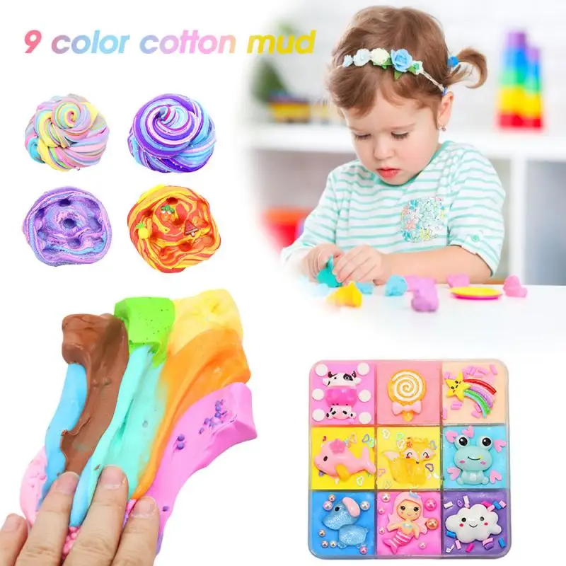 

9 Colors Rainbow Butter Mud Ultra Light Clay Cotton Mud Decompression Colored Mud For Cookies Charms Accessories Toys