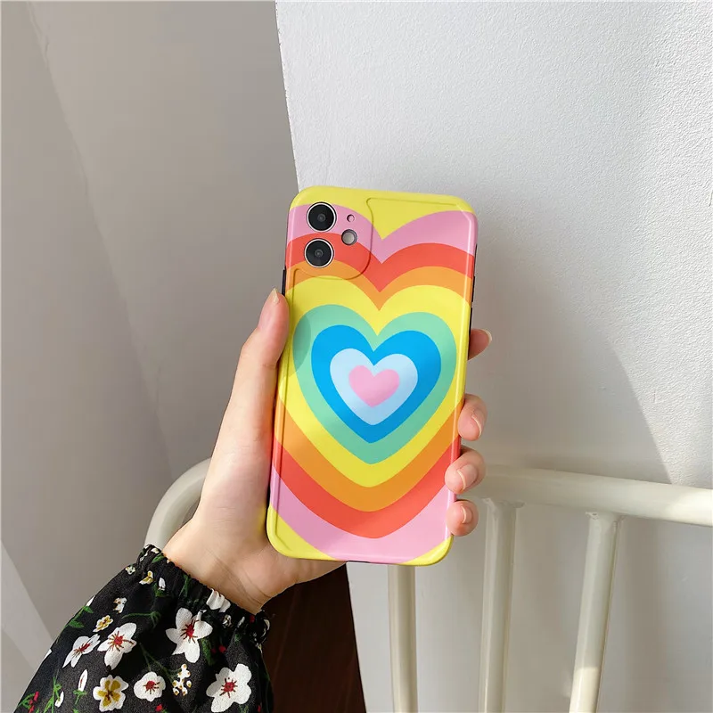 

INS Luxury Rainbow Love Heart Phone Case For iPhone 11 11Pro Max SE 2020 X XS Max XR 8 7 Plus Shockproof Case Soft TPU Cover