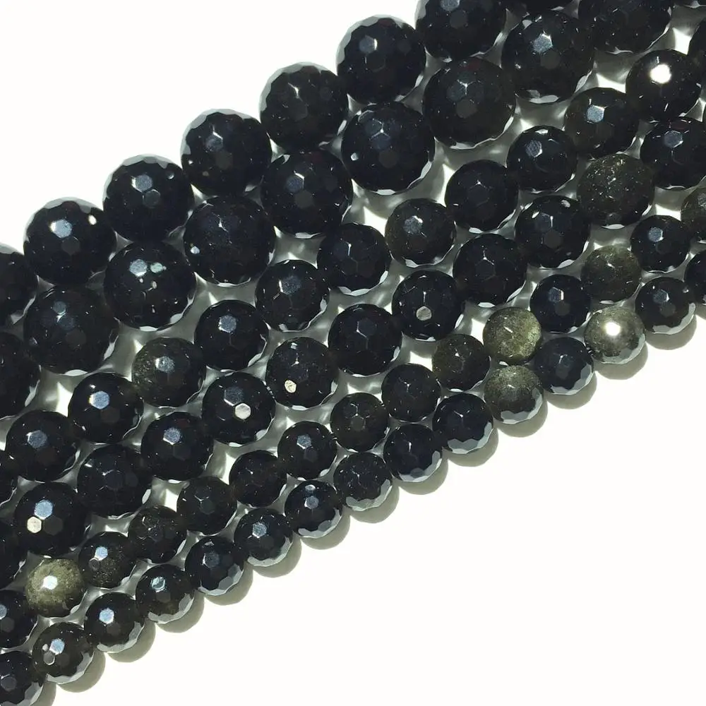 Заводская цена натуральный граненый черный обсидиан круглая свободная бусина