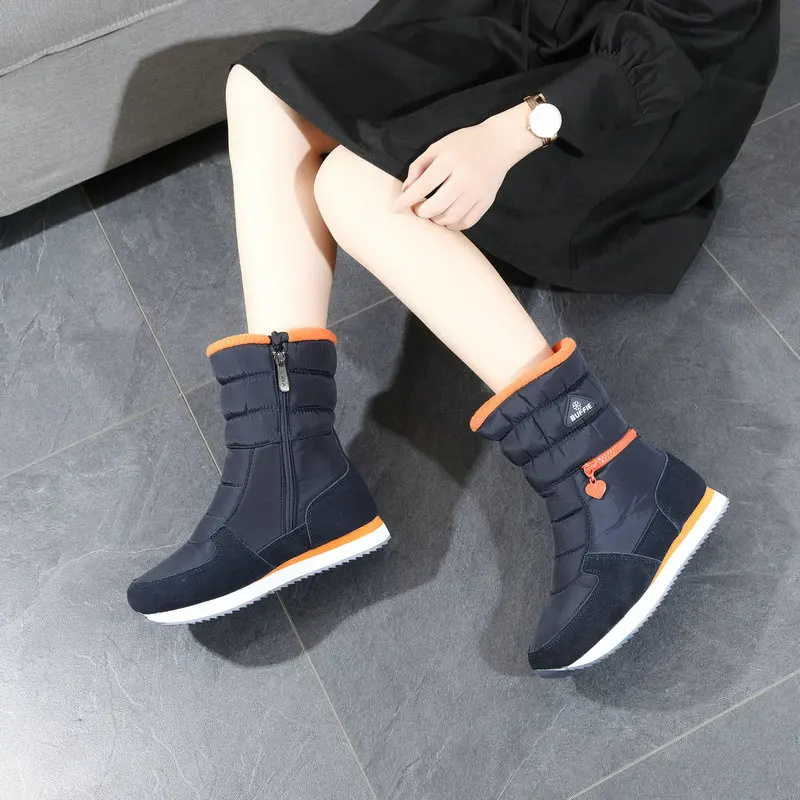 Женские зимние ботинки Обувь темно синего цвета Теплая обувь на меху размера