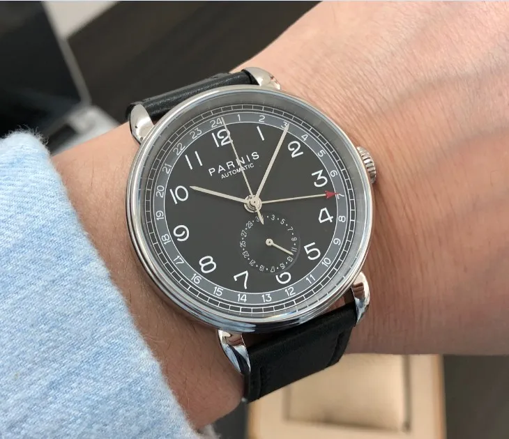 Новые мужские часы PARNIS 42 мм GMT с автоматическим самоходным механизмом