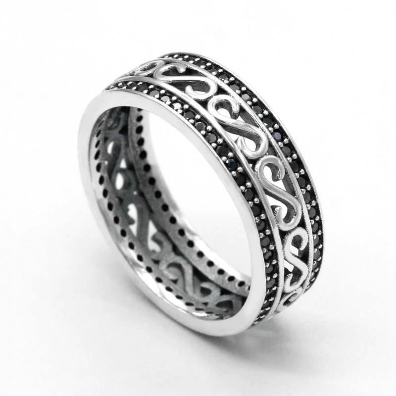 925 пробы Серебряное мужское кольцо с черным кубический цирконий полые буквы S