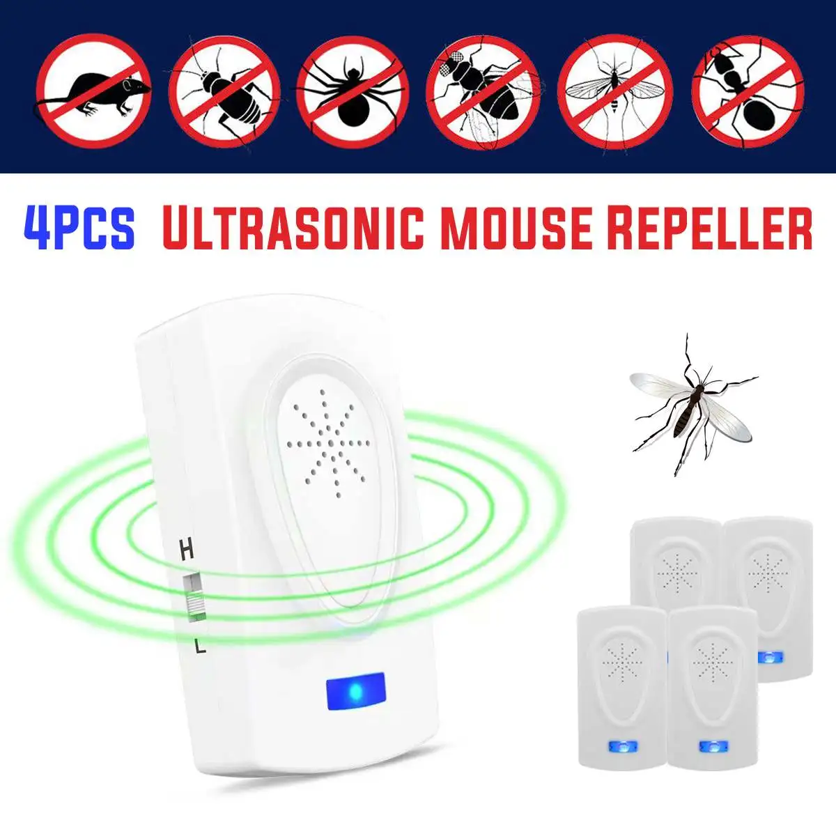 

4Pcs Ultrasound Mouse Cockroach Repeller Device Insect Rats Spiders Mosquito Killer Pest Control Household Pest