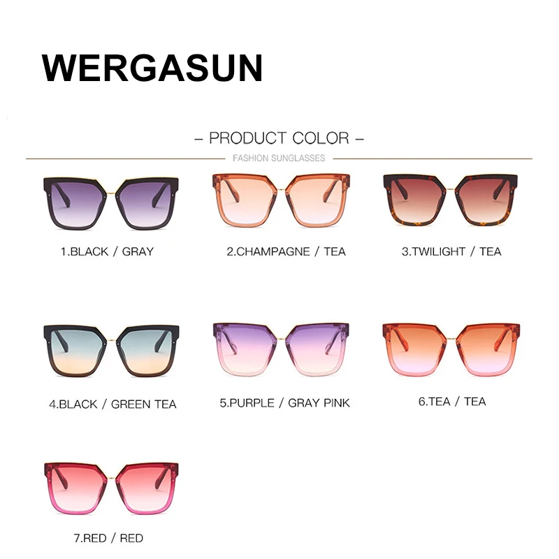 

WERGASUN Fashion Oversized Women Sunglasses Brand Designer Plastic Female Big Frame Gradient Sun Glasses UV400 gafas de sol