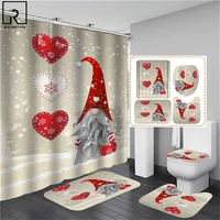 big beard christmas doll red heart shower curtain polyester bathroom partition bath mat set 134 pcs toilet set festival decor