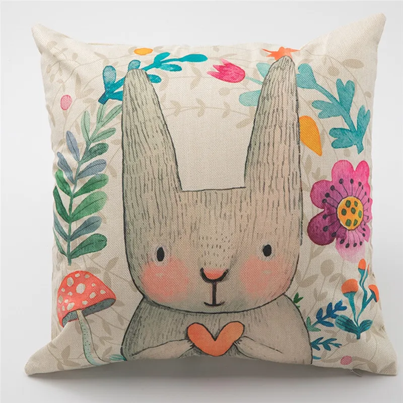 

Cartoon Pillowcase Cute Rabbit Printed Pattern Linen Square Pillowcase Bedroom Living Room Sofa Cushion Pillowcase