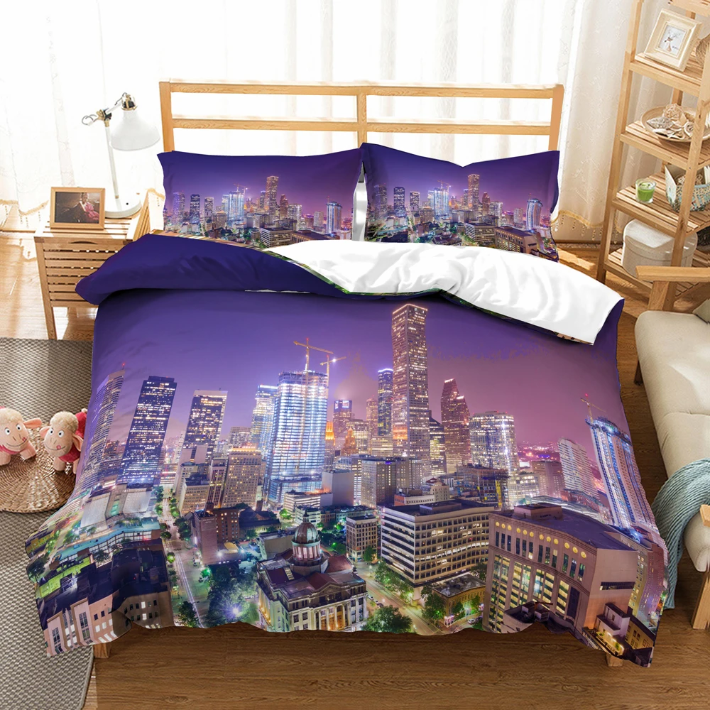 Хьюстон городской пейзаж Постельное белье Украшения в спальню Блестящий Фон 100%