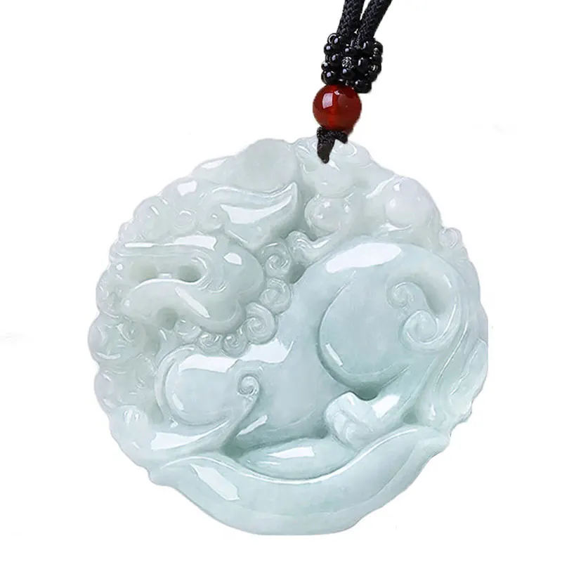 

Women Burma Jade Necklace Pendant Glass AAA 3D Carved Unicorn Beast Dragon Pendant Gift for Male's Female Fine Jewelry