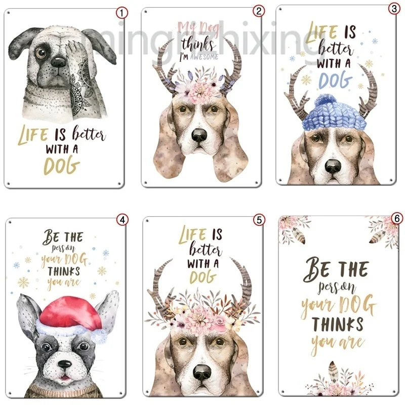 Металлический винтажный оловянный плакат Life is better with a dog настенный для кофе кафе