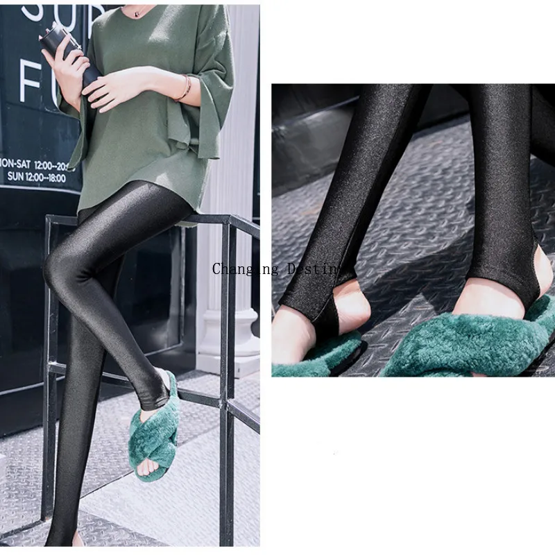 S 3XL женская модная одежда теплые леггинсы Женская Корейская версия блестящие