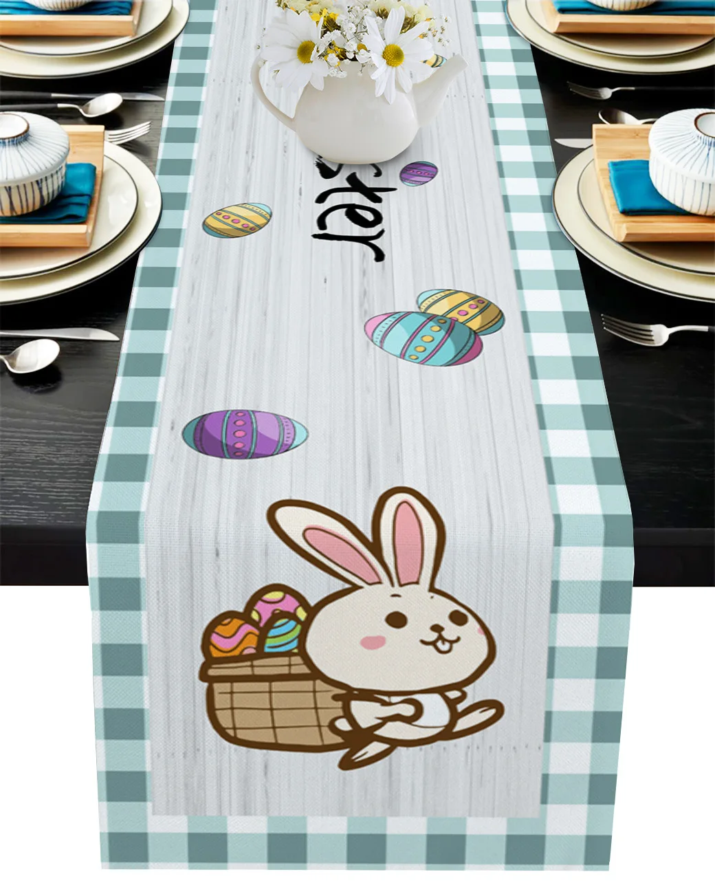 

Easter Bunny Egg Table Runner Home Kitchen Table Decoration Tablecloth and Placemats Wedding Table Runner