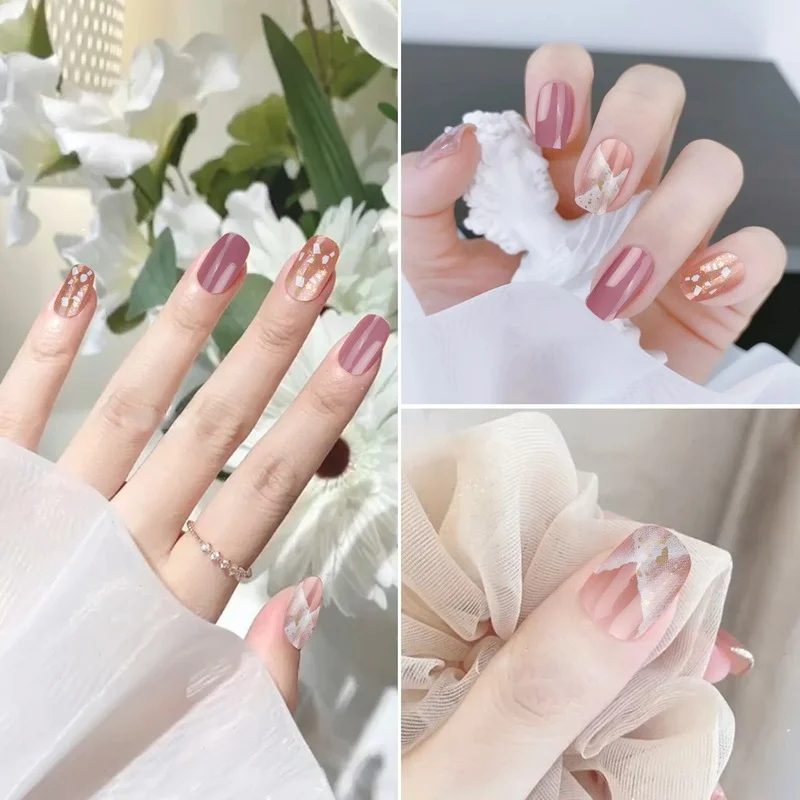 

24 Pcs Nails Fake Nude Marbled Smudge Fake Nails-Jelly Glue Press On Nails For Nail Supplies Professionals Nali For Women