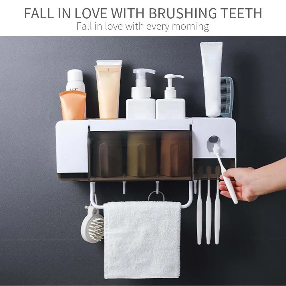 

Space Saving Toothbrush Holder Wall Mounted Toothpaste Toothbrush Organizer Toothbrush Holder Multi-Functional Automatic