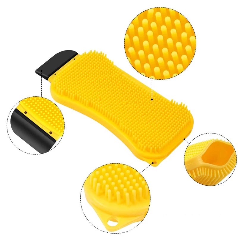 

2Pcs 3 in 1 Kitchen Dish Sponge Silicone Sponge Cleaning Brush Wash Pan Dish Bowl Sponge Scraper with Soap Dispenser