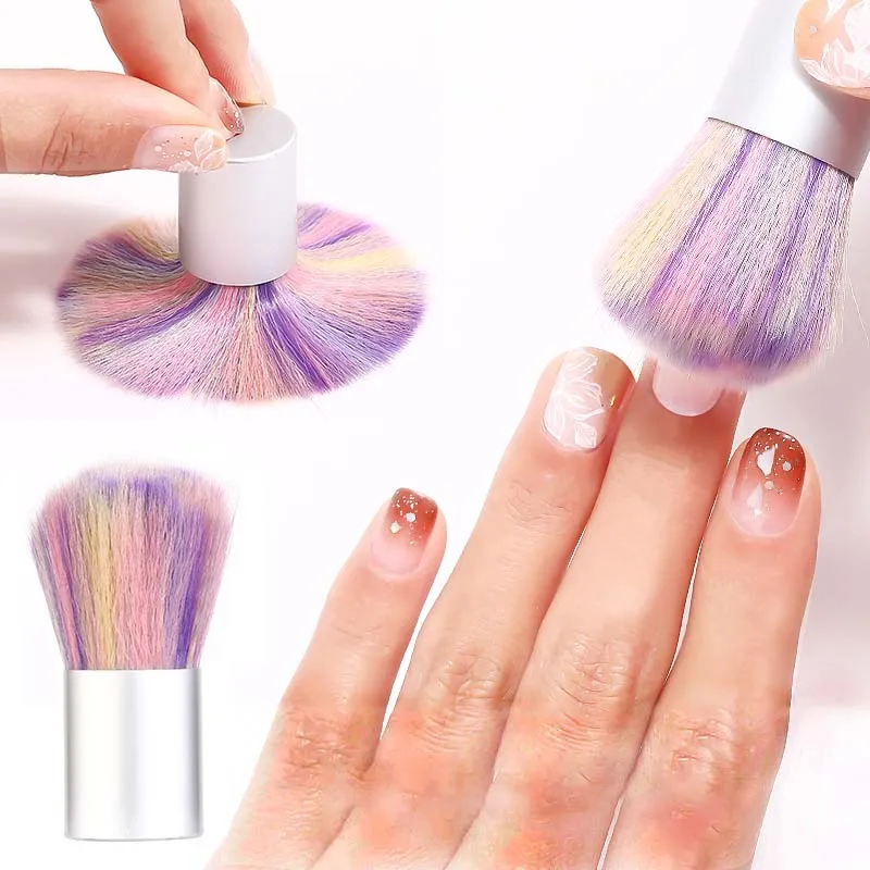 

1Pc Nail Dust Brush Cleaning UV Gel Nail Brush Rainbow Color Brushes Short Handle Soft Hair Brushes Portable Nail Art Brush