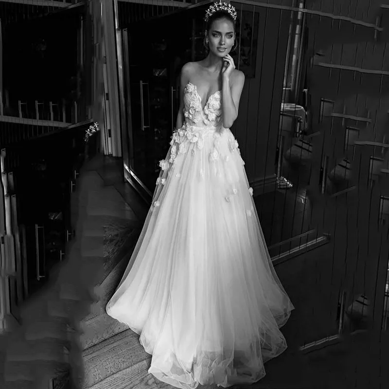 

Свадебное платье принцессы Smileven, ТРАПЕЦИЕВИДНОЕ, с цветами 3 D, без бретелек