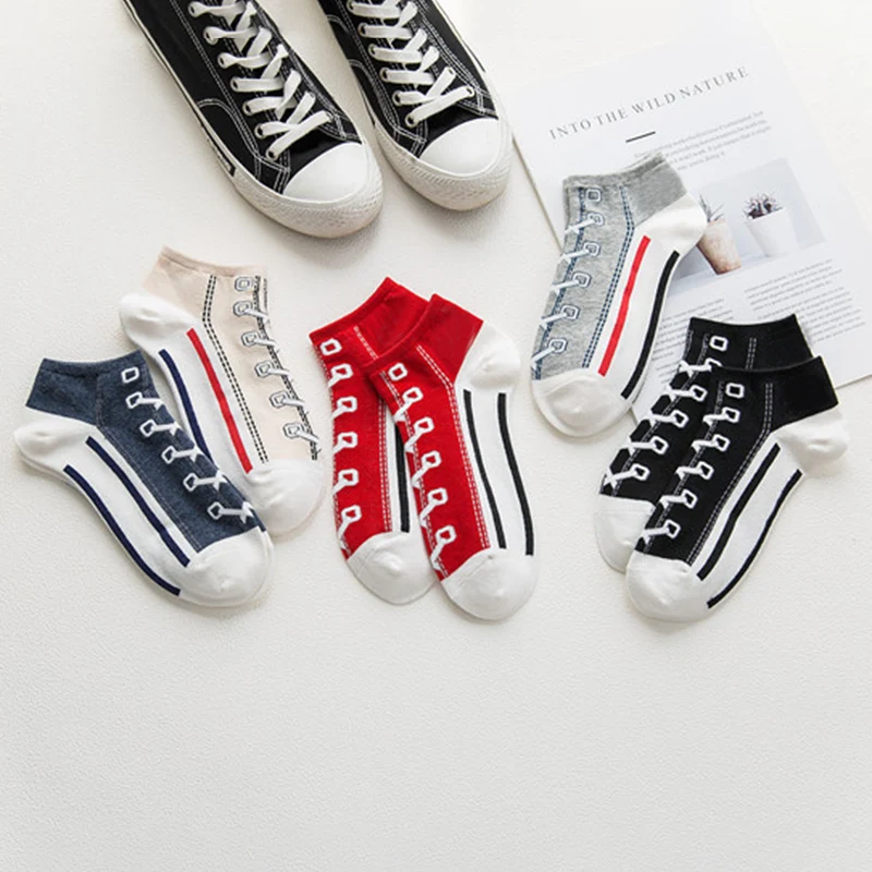 5 Pairs/lot Shoes Pattern Women Men Socks Cotton Funny Socks Girls Harajuku Short Socks Ankle Casual Soft Calcetines Mujer