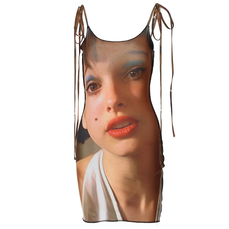 

New summer fashion printing slim body show thin tie halter dress trade