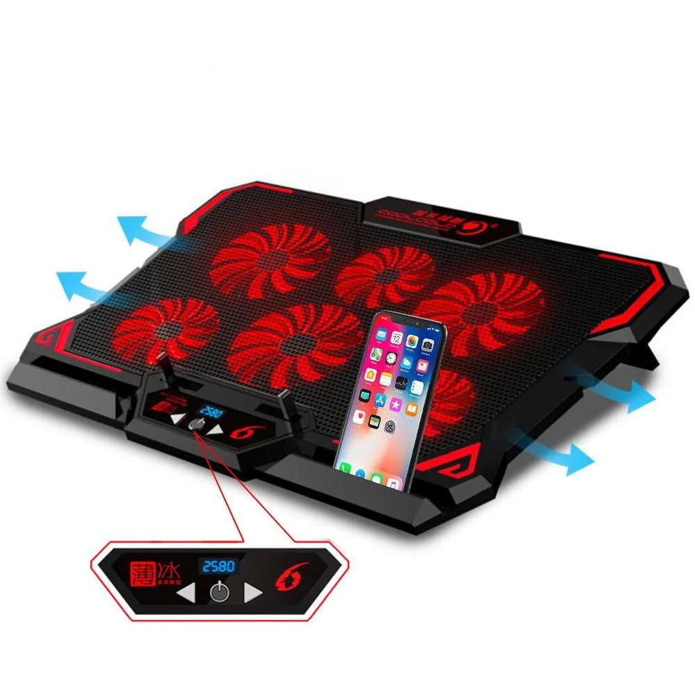 

Охлаждающая подставка для игрового ноутбука, 6 бесшумных регулируемых вентиляторов Красного/синего светодиодный Мощный поток воздуха, Пор...