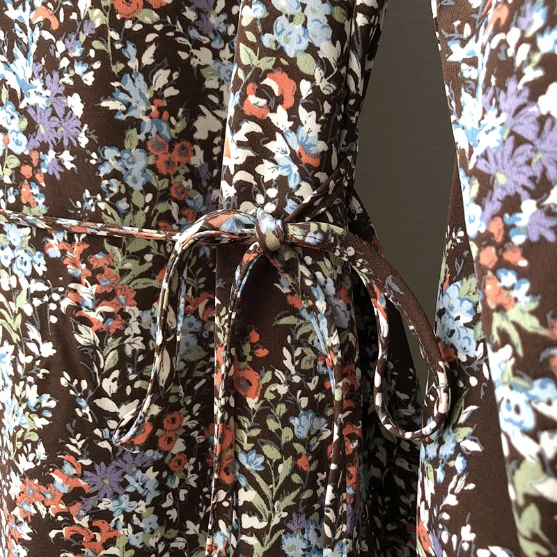 

French Style O neck Summer Loose Woman Dress Sashes Hit Color Flower Print Casual Women Dresses ZYZ00006