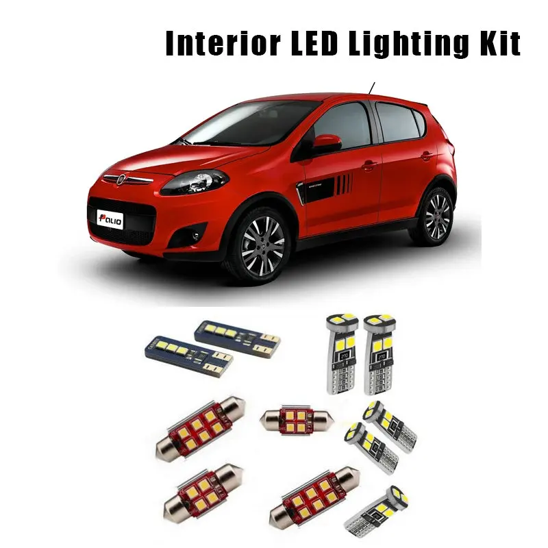 

For 2002-2011 Fiat Palio 178 7pcs White Canbus Error Free LED Bulbs Interior Map Reading Light Kit Car Accessories Ceiling Lamp