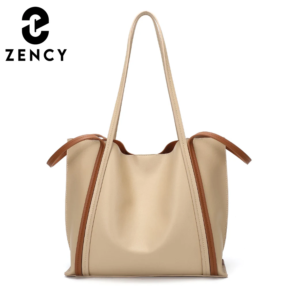 Zency Winter Genuine Leather Women's Shoulder Bag High Capacity Casual Shopper Handbag Simple Commuter Tote Lady Top-handle Bag