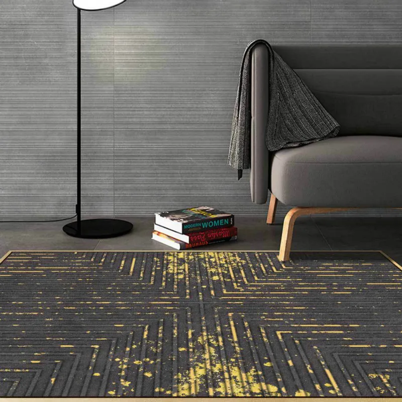

Fashion Modern Abstract Light Luxury White Gold Geometric Lines Living Room Bedroom Bedside Carpet Floor Mat Customization