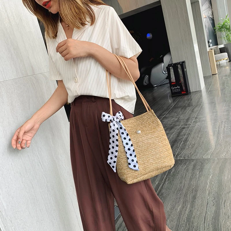 Женская сумка маленькая Летняя Пляжная из ротанга Плетеная соломенная женская