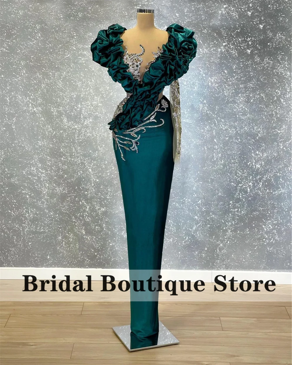 

Elegant Green Beading Evening Dresses Sweetheart Lace One Shoulder Prom Dresses Velvet Formal Party Gowns Vestido De Gala