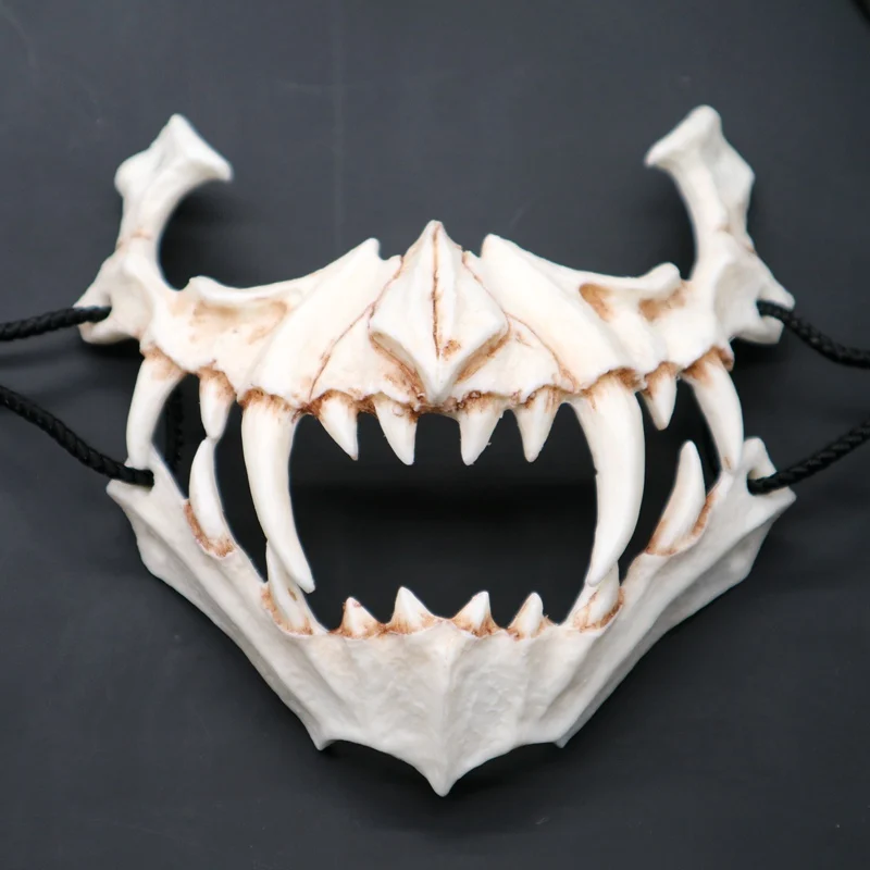 Cosplay Animal Mask Long Teeth Demon Samurai White Bone Dragon Yaksa Tiger Tengu Resin Halloween Accessories | Дом и сад