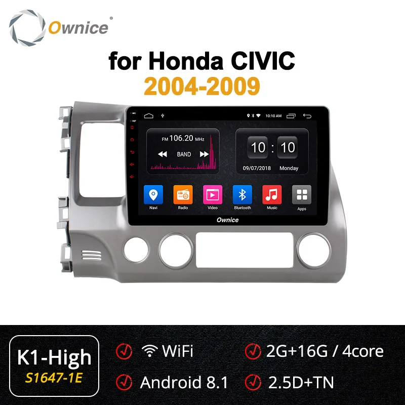 S1647-1 K1 HIGH Ownice Android 9,0 Восьмиядерный k3 k5 k6 автомобильный Головной блок для Honda Civic 8 2004-2009 DVD gps DSP 4G LTE SPDIF радио 360 панорама - Цвет: S1647-1 K1 HIGH