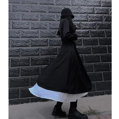 Темно осенний стиль новый галстук с асимметричной юбкой рубашкой Свободное