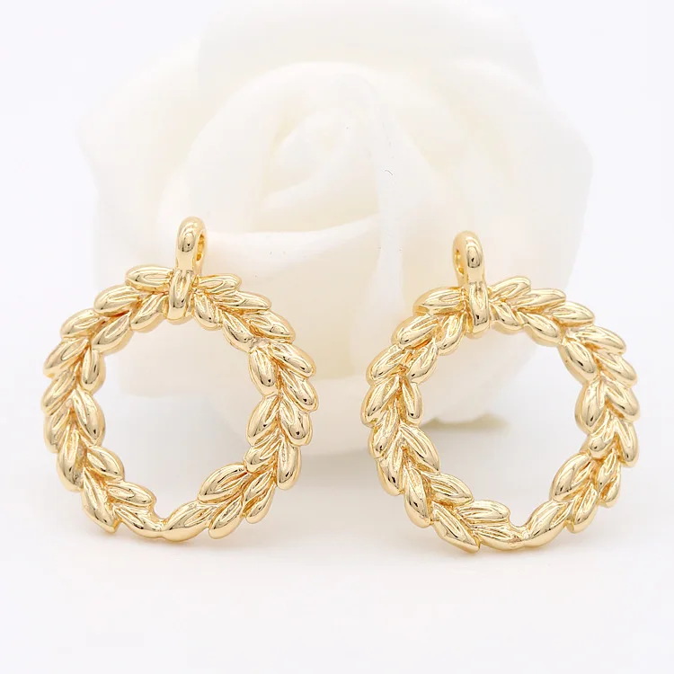 

4PCS 15x17MM 14K Gold Color Plated Brass Wheat Circle Charms Pendants High Quality Diy Jewelry Accessories