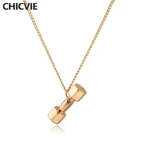 chicvie statement dumbbell necklacespendants for women men charm jewelry crystal bodybuilding gym barbell necklace sne190143